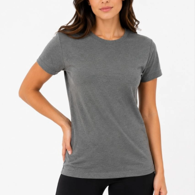 Kadın Basic Tişört Bisiklet Yaka Kısa Kol Günlük Yazlık Slim fit T-Shirt - Antrasit