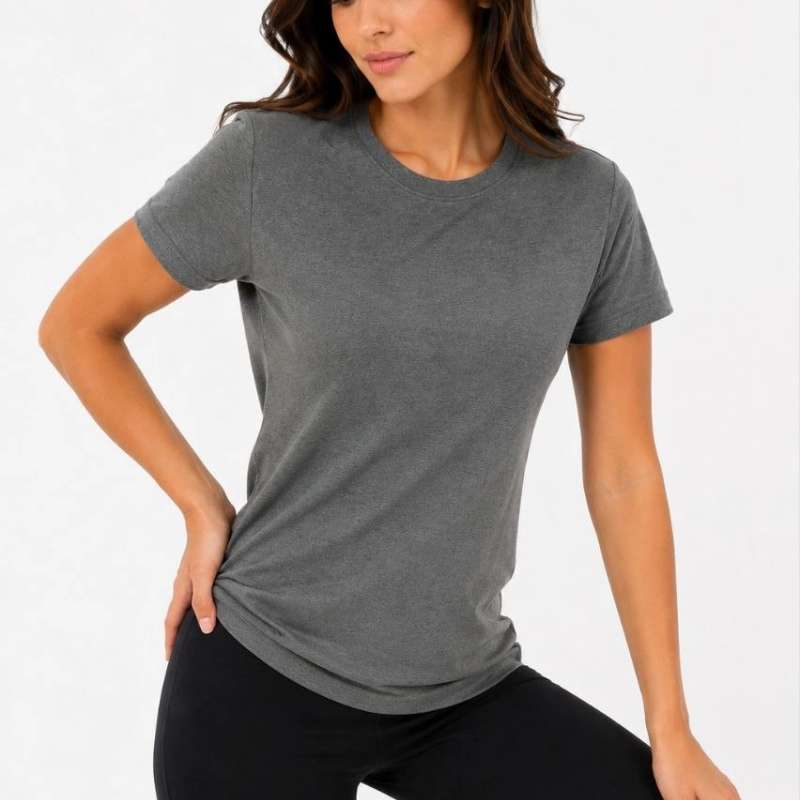 Kadın Basic Tişört Bisiklet Yaka Kısa Kol Günlük Yazlık Slim fit T-Shirt - Antrasit