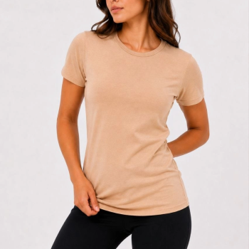 Kadın Basic Tişört Bisiklet Yaka Kısa Kol Günlük Yazlık Slim fit T-Shirt - Bej Kadın Basic Tişört Bisiklet Yaka Kısa Kol Günlük Yazlık Slim fit T-Shirt - Bej