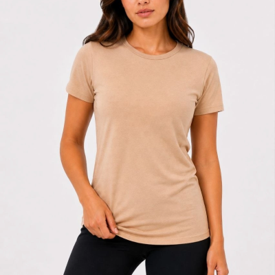 Kadın Basic Tişört Bisiklet Yaka Kısa Kol Günlük Yazlık Slim fit T-Shirt - Bej