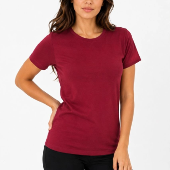 Kadın Basic Tişört Bisiklet Yaka Kısa Kol Günlük Yazlık Slim fit T-Shirt - Bordo