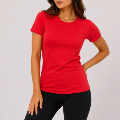 Kadın Basic Tişört Bisiklet Yaka Kısa Kol Günlük Yazlık Slim fit T-Shirt - Kırmızı