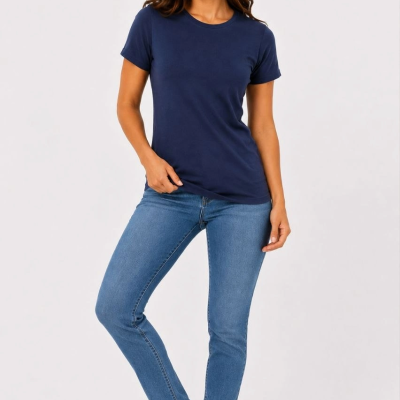 Kadın Basic Tişört Bisiklet Yaka Kısa Kol Günlük Yazlık Slim fit T-Shirt - Lacivert