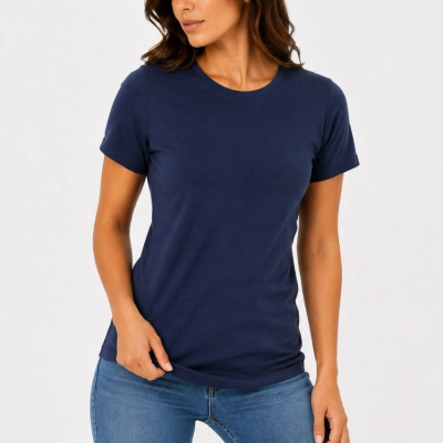 Kadın Basic Tişört Bisiklet Yaka Kısa Kol Günlük Yazlık Slim fit T-Shirt - Lacivert