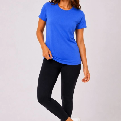Kadın Basic Tişört Bisiklet Yaka Kısa Kol Günlük Yazlık Slim fit T-Shirt - Mavi