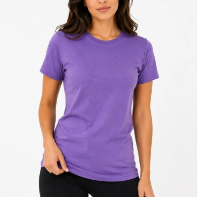 Kadın Basic Tişört Bisiklet Yaka Kısa Kol Günlük Yazlık Slim fit T-Shirt - Mor