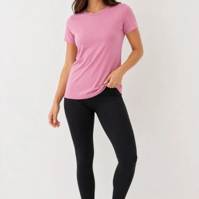 Kadın Basic Tişört Bisiklet Yaka Kısa Kol Günlük Yazlık Slim fit T-Shirt - Pembe