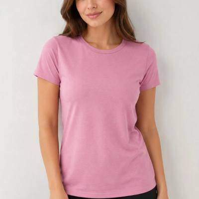 Kadın Basic Tişört Bisiklet Yaka Kısa Kol Günlük Yazlık Slim fit T-Shirt - Pembe