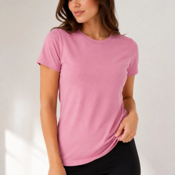 Kadın Basic Tişört Bisiklet Yaka Kısa Kol Günlük Yazlık Slim fit T-Shirt - Pembe