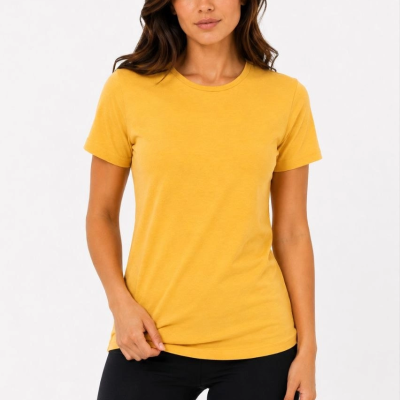 Kadın Basic Tişört Bisiklet Yaka Kısa Kol Günlük Yazlık Slim fit T-Shirt - Sarı