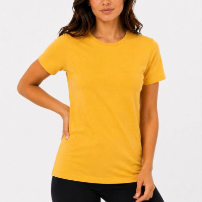 Kadın Basic Tişört Bisiklet Yaka Kısa Kol Günlük Yazlık Slim fit T-Shirt - Sarı