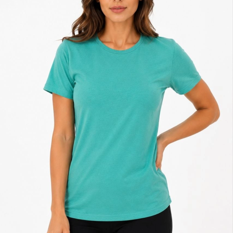 Kadın Basic Tişört Bisiklet Yaka Kısa Kol Günlük Yazlık Slim fit T-Shirt - Su Yeşili