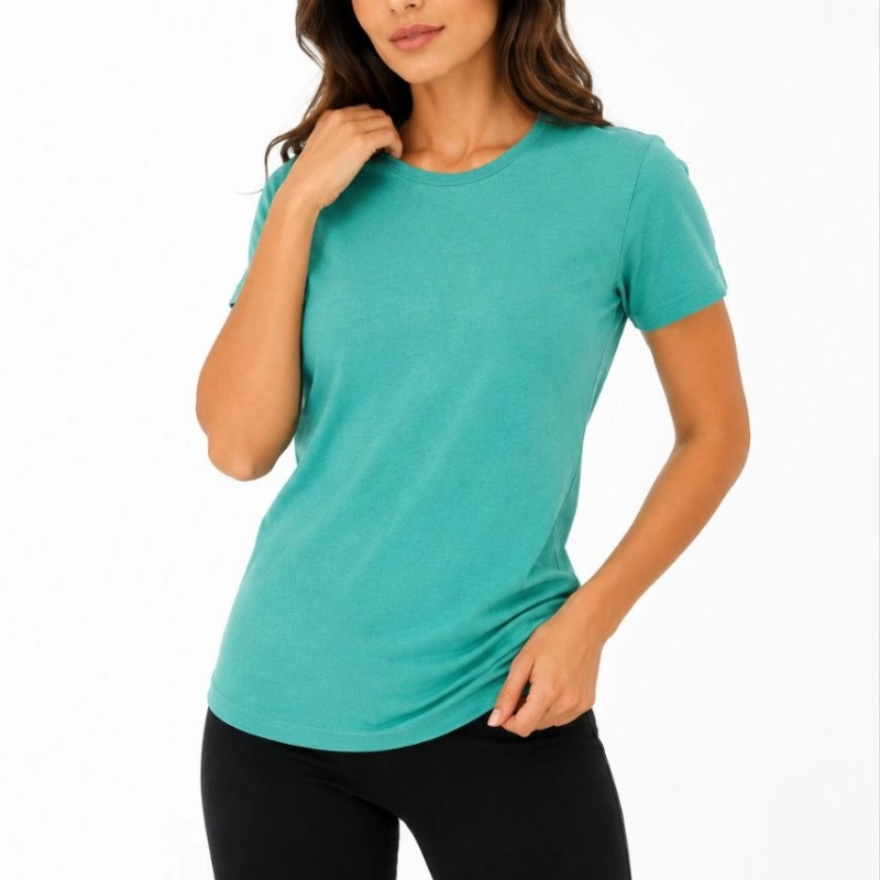 Kadın Basic Tişört Bisiklet Yaka Kısa Kol Günlük Yazlık Slim fit T-Shirt - Su Yeşili