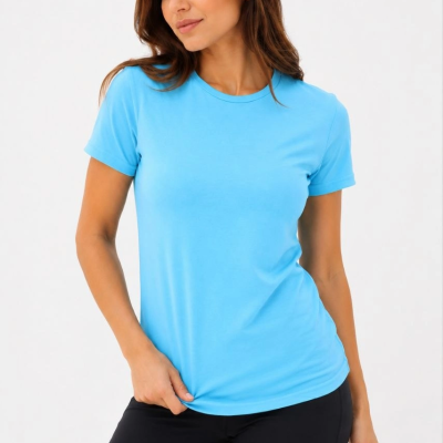 Kadın Basic Tişört Bisiklet Yaka Kısa Kol Günlük Yazlık Slim fit T-Shirt - Turkuaz