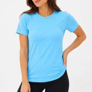 Kadın Basic Tişört Bisiklet Yaka Kısa Kol Günlük Yazlık Slim fit T-Shirt - Turkuaz