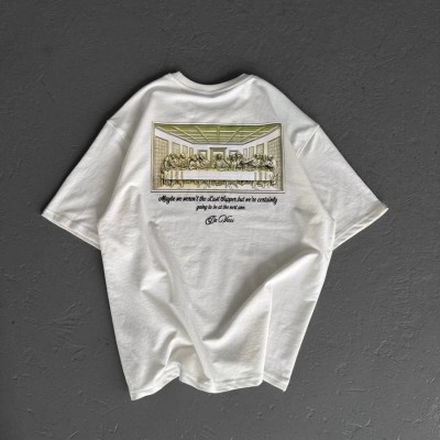 Kadın Baskılı T-Shirt Kısa Kol Bisiklet Yaka Oversize Rahat Kalıp Günlük Tişört - Beyaz