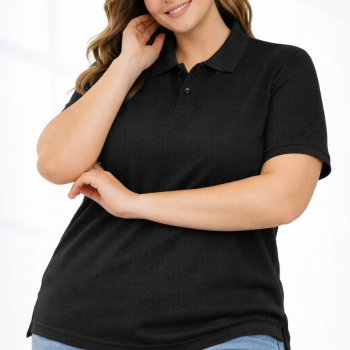 Kadın Battal Beden Tişört Polo Yaka Pike Kumaş Kısa Kol T-Shirt - Siyah Kadın Battal Beden Tişört Polo Yaka Pike Kumaş Kısa Kol T-Shirt - Siyah