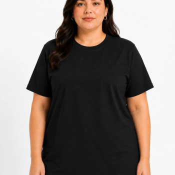 Kadın Battal Big Size Basic Tişört Bisiklet Yaka Rahat Kalıp T-Shirt - Siyah Kadın Battal Big Size Basic Tişört Bisiklet Yaka Rahat Kalıp T-Shirt - Siyah