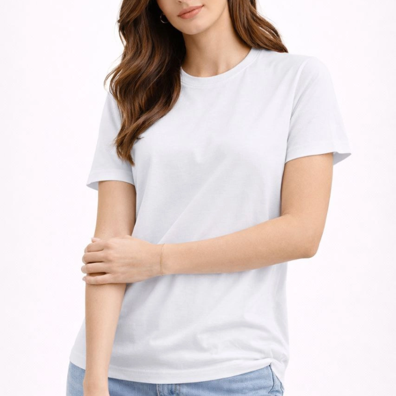 Kadın Bisiklet Yaka Yazlık Kısa kol Düz Tişört Regular Kalıp T-shirt - Beyaz