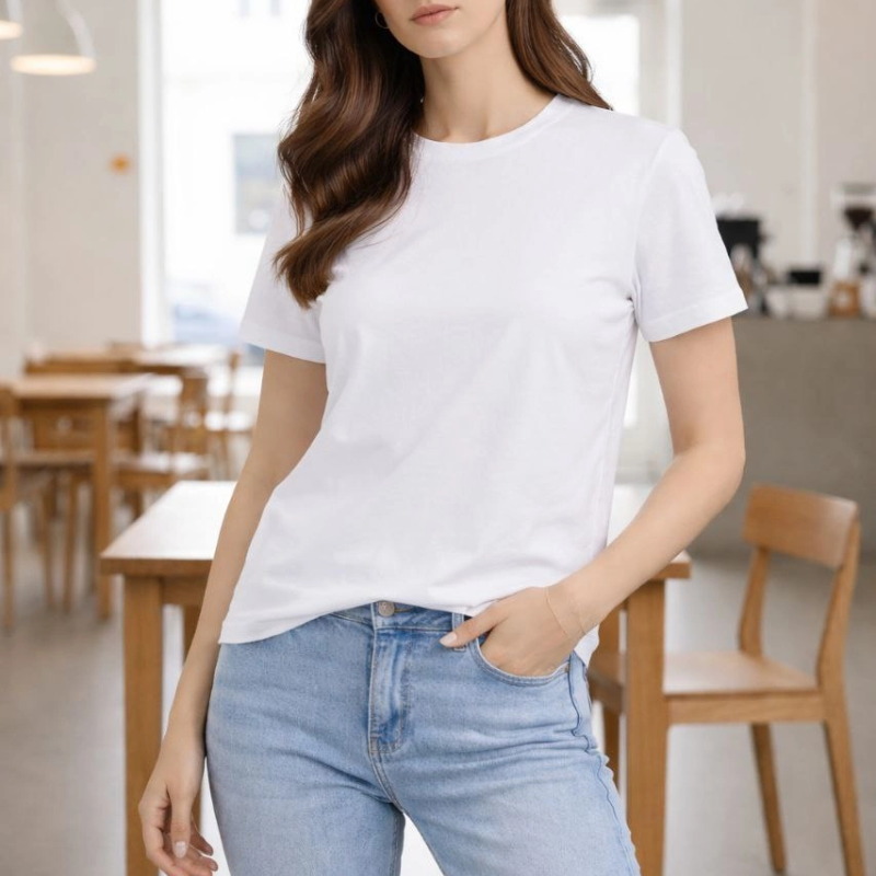 Kadın Bisiklet Yaka Yazlık Kısa kol Düz Tişört Regular Kalıp T-shirt - Beyaz
