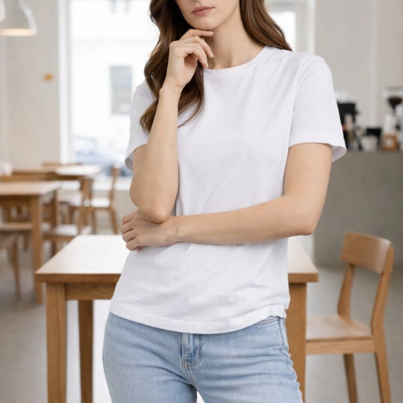 Kadın Bisiklet Yaka Yazlık Kısa kol Düz Tişört Regular Kalıp T-shirt - Beyaz