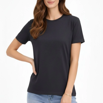 Kadın Bisiklet Yaka Yazlık Kısa kol Düz Tişört Regular Kalıp T-shirt - Füme Kadın Bisiklet Yaka Yazlık Kısa kol Düz Tişört Regular Kalıp T-shirt - Füme