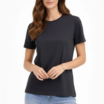 Kadın Bisiklet Yaka Yazlık Kısa kol Düz Tişört Regular Kalıp T-shirt - Füme
