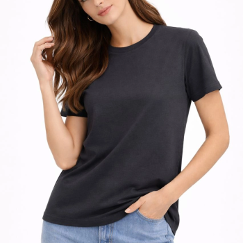 Kadın Bisiklet Yaka Yazlık Kısa kol Düz Tişört Regular Kalıp T-shirt - Füme