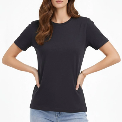 Kadın Bisiklet Yaka Yazlık Kısa kol Düz Tişört Regular Kalıp T-shirt - Füme