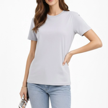 Kadın Bisiklet Yaka Yazlık Kısa kol Düz Tişört Regular Kalıp T-shirt - Gri Kadın Bisiklet Yaka Yazlık Kısa kol Düz Tişört Regular Kalıp T-shirt - Gri