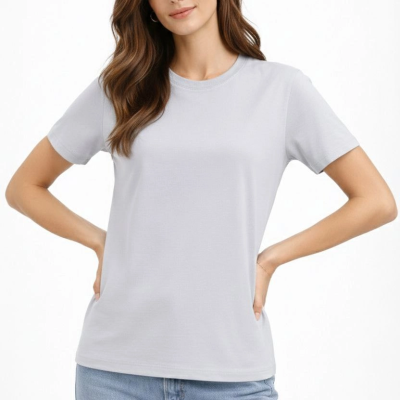 Kadın Bisiklet Yaka Yazlık Kısa kol Düz Tişört Regular Kalıp T-shirt - Gri