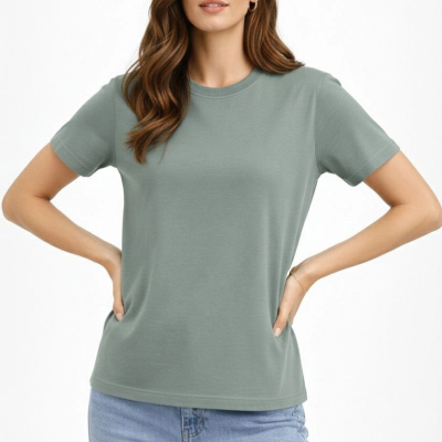 Kadın Bisiklet Yaka Yazlık Kısa kol Düz Tişört Regular Kalıp T-shirt - Mint Yeşili