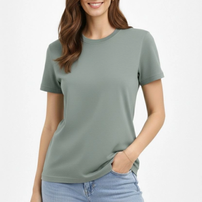 Kadın Bisiklet Yaka Yazlık Kısa kol Düz Tişört Regular Kalıp T-shirt - Mint Yeşili