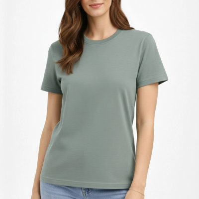 Kadın Bisiklet Yaka Yazlık Kısa kol Düz Tişört Regular Kalıp T-shirt - Mint Yeşili