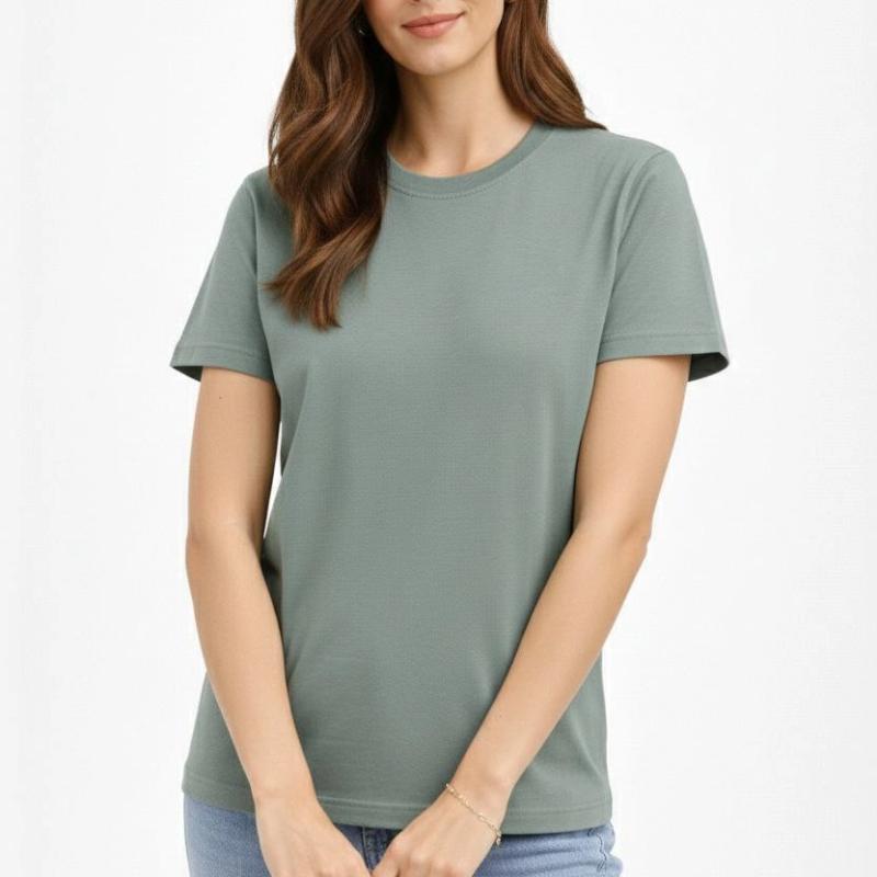 Kadın Bisiklet Yaka Yazlık Kısa kol Düz Tişört Regular Kalıp T-shirt - Mint Yeşili