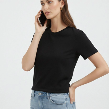 Kadın Bisiklet Yaka Yazlık Kısa kol Düz Tişört Regular Kalıp T-shirt - Siyah Kadın Bisiklet Yaka Yazlık Kısa kol Düz Tişört Regular Kalıp T-shirt - Siyah