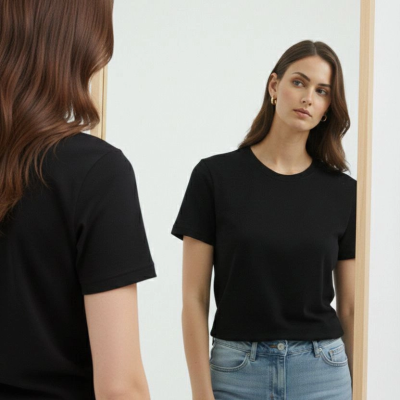 Kadın Bisiklet Yaka Yazlık Kısa kol Düz Tişört Regular Kalıp T-shirt - Siyah