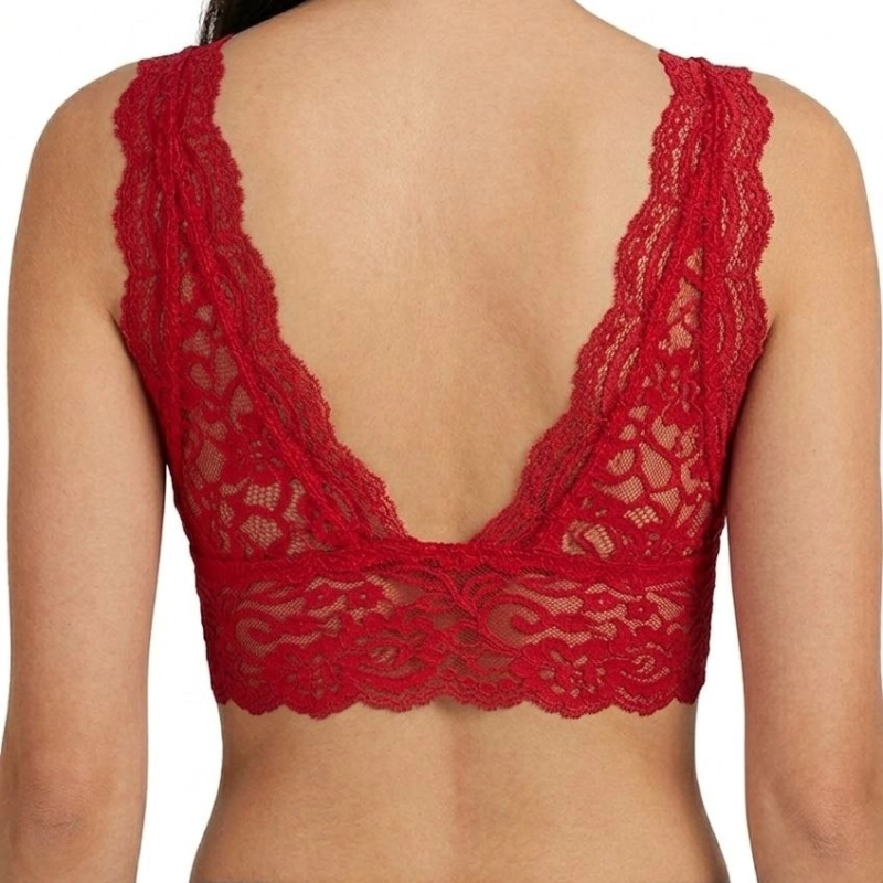 Kadın Dantel Bralet Crop Sütyen V Yaka Askılı Şık Esnek Rahat - Kırmızı