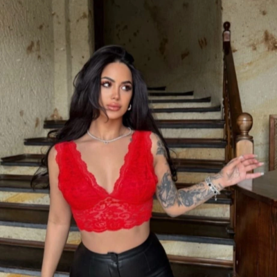 Kadın Dantel Bralet Crop Sütyen V Yaka Askılı Şık Esnek Rahat - Kırmızı