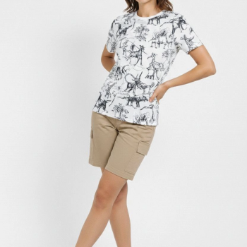 Kadın Dinozor Dijıtal ön ve arka Baskılı Tişört Bisiklet Yaka T-Shirt - Beyaz