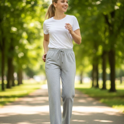 Kadın Düz Paça Beli Lastikli Eşofman Altı Pantolon - Gri