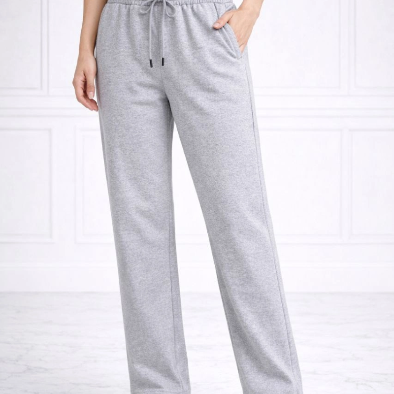 Kadın Düz Paça Beli Lastikli Eşofman Altı Pantolon - Gri