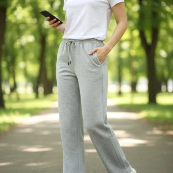 Kadın Düz Paça Beli Lastikli Eşofman Altı Pantolon - Gri