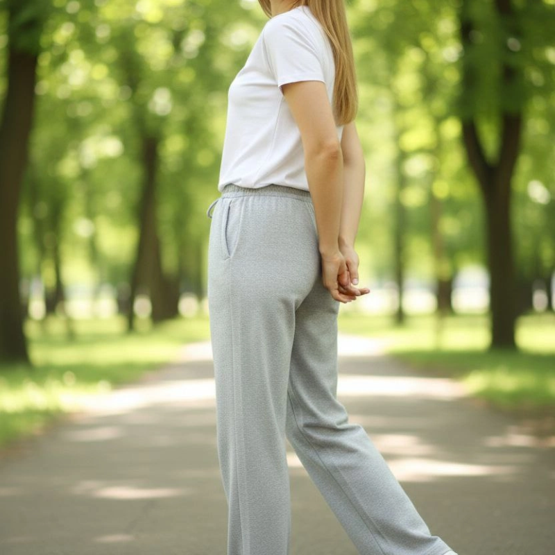 Kadın Düz Paça Beli Lastikli Eşofman Altı Pantolon - Gri