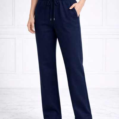 Kadın Düz Paça Beli Lastikli Eşofman Altı Pantolon - Lacivert