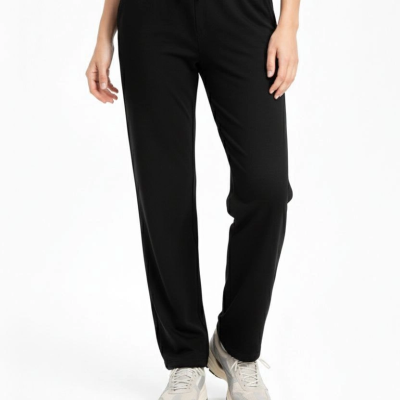 Kadın Düz Paça Beli Lastikli Eşofman Altı Pantolon - Siyah