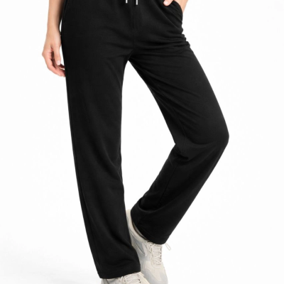 Kadın Düz Paça Beli Lastikli Eşofman Altı Pantolon - Siyah