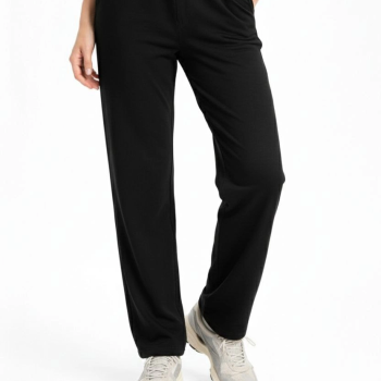 Kadın Düz Paça Beli Lastikli Eşofman Altı Pantolon - Siyah