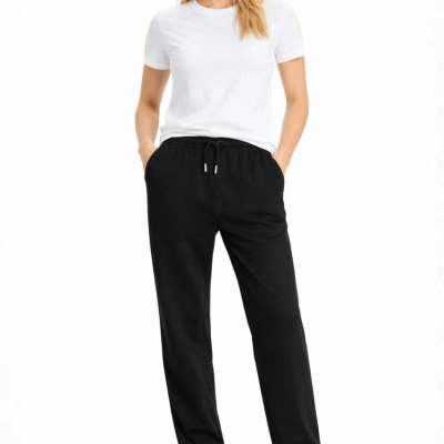 Kadın Düz Paça Beli Lastikli Eşofman Altı Pantolon - Siyah