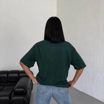 Kadın Düz T-Shirt Kısa Kol Bisiklet Yaka Oversize Rahat Kalıp Günlük Tişört - Haki